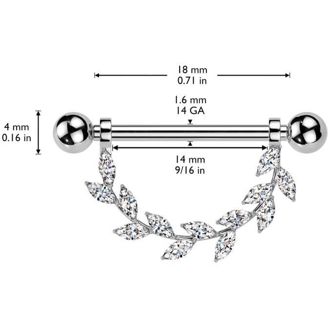 Titanium Nipple Piercing leafs zirconia Internally Threaded