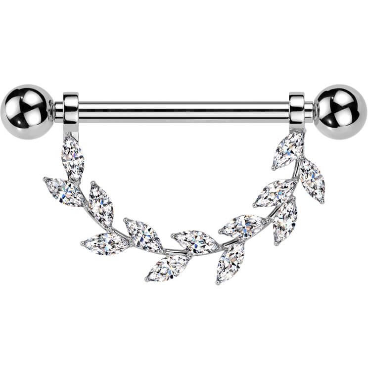 Titanium Nipple Piercing leafs zirconia Internally Threaded