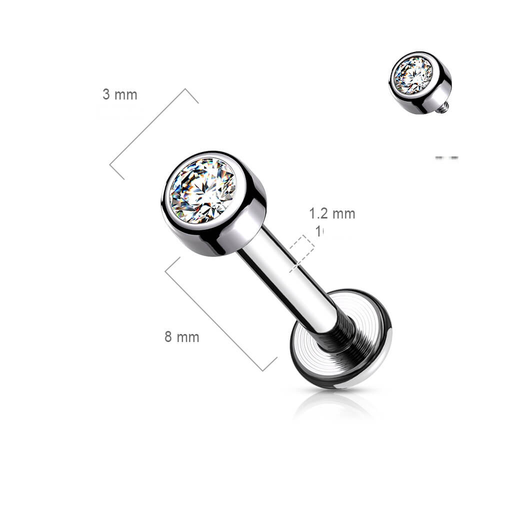 Titanio Circonita Redonda Plata Rosca interna Labret