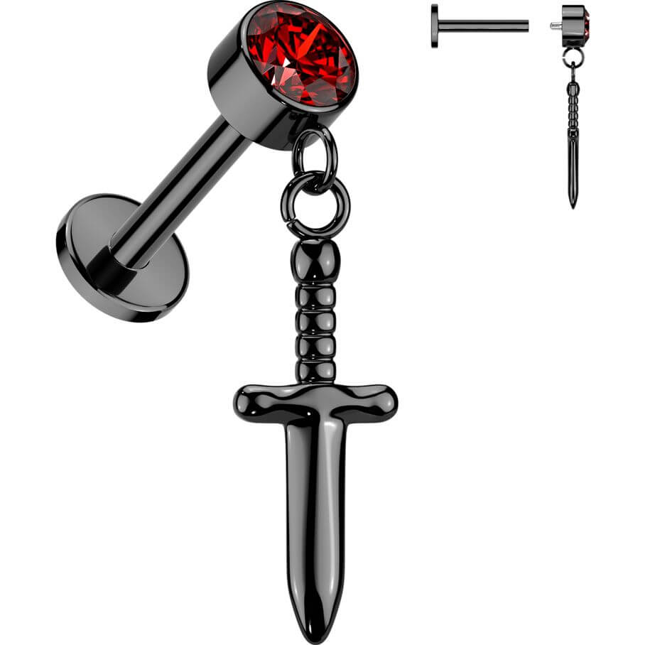 Titanium Labret zirconia sword dangle Internally Threaded