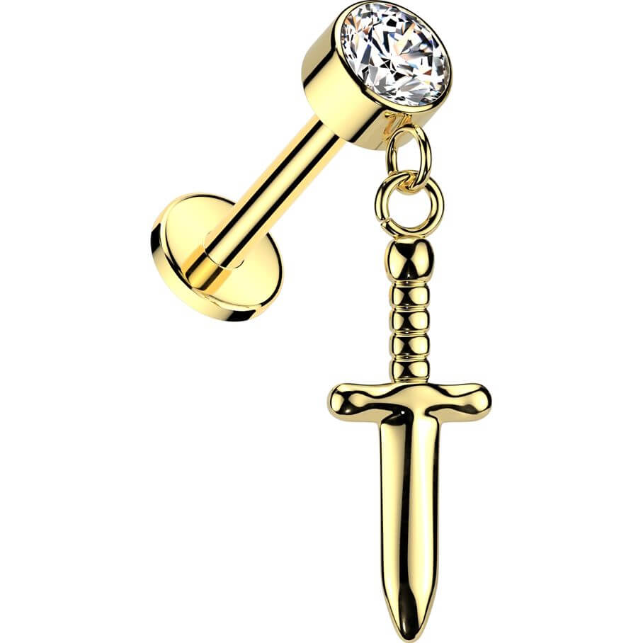 Titanium Labret zirconia sword dangle Internally Threaded