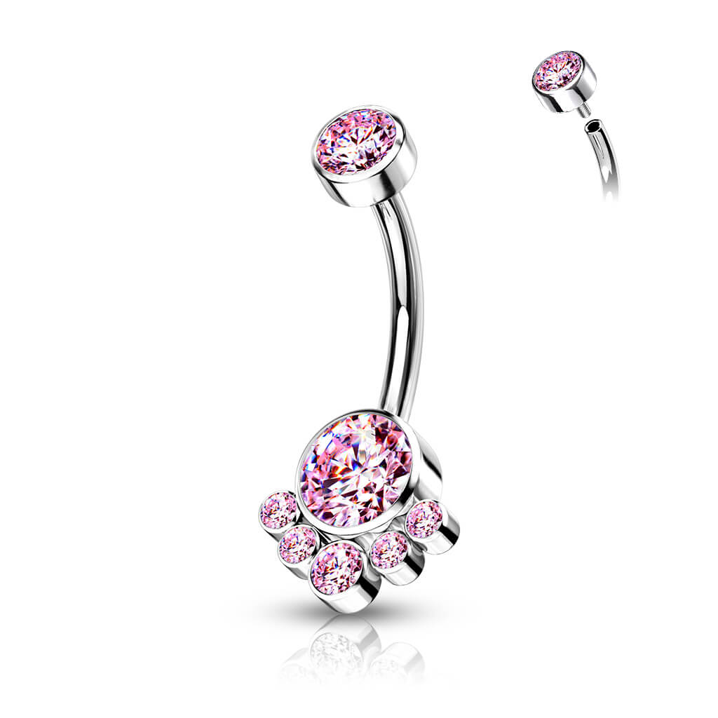 Titane Piercing Nombril Zircone Argent Filetage Interne