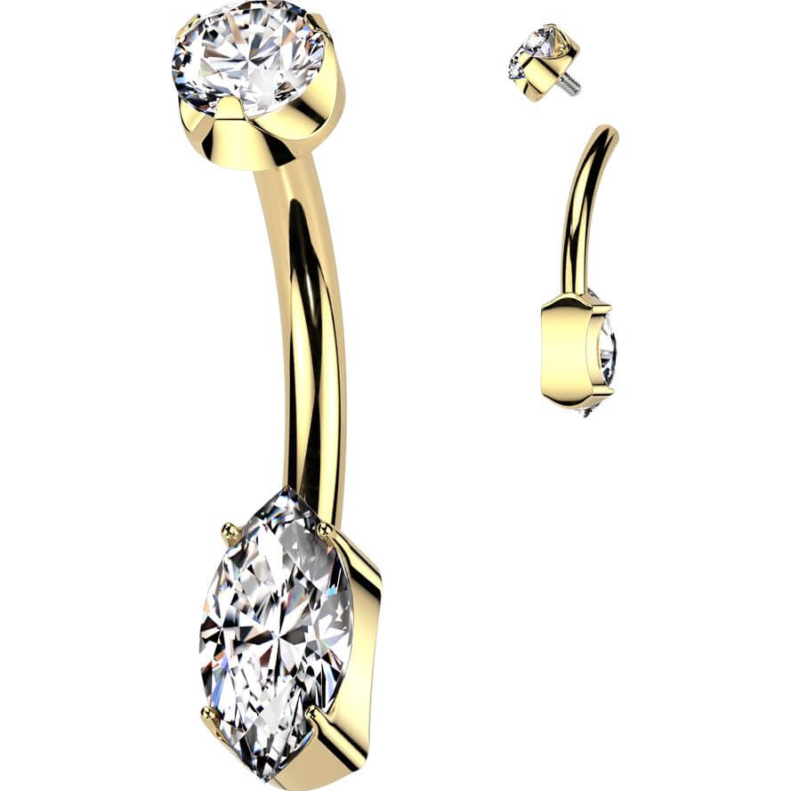 Titanium Belly Button Piercing round zirconia marquise cut zirconia Internally Threaded