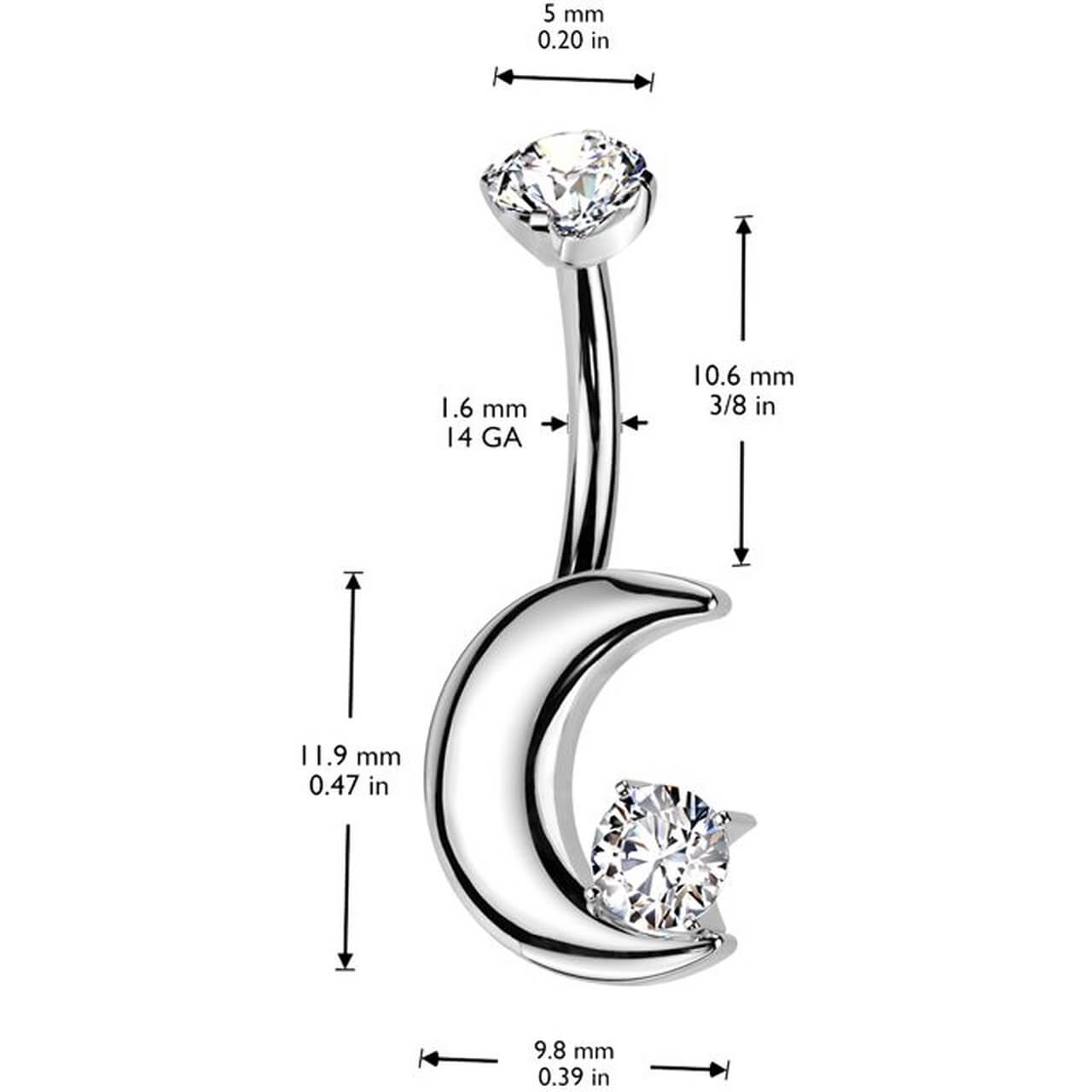 Titanium Belly Button Piercing quarter moon zirconia star Internally Threaded
