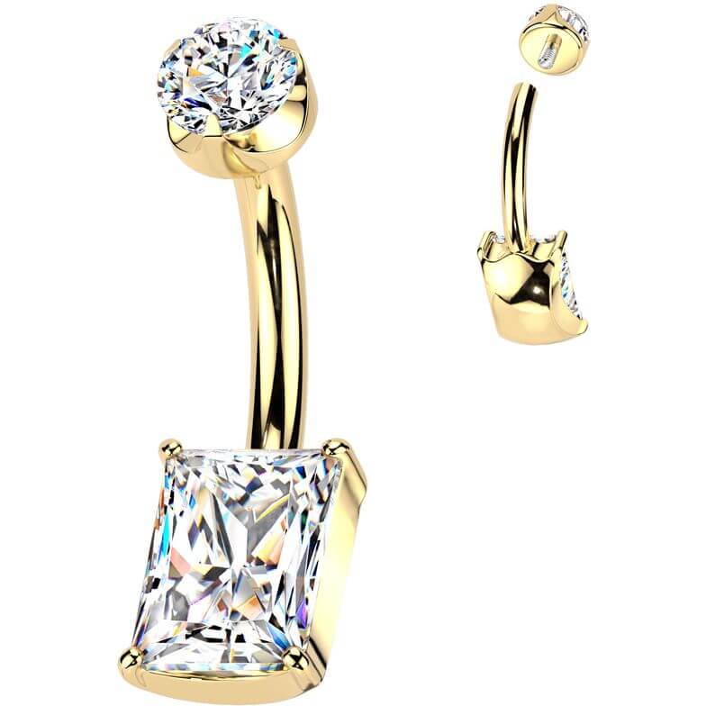 Titanium Belly Button Piercing rectangle zirconia Internally Threaded