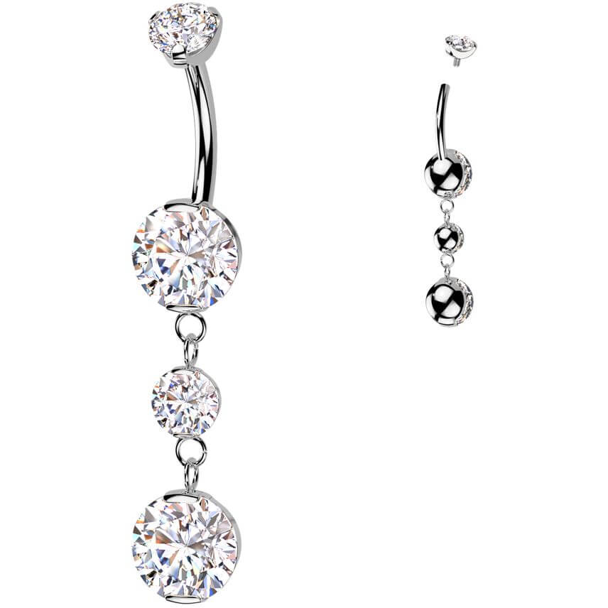 Titanium Belly Button Piercing dangle zirconias Internally Threaded