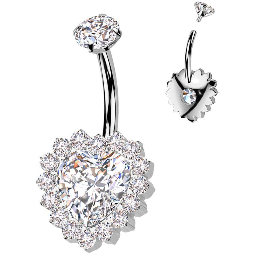 Titanium Belly Button Piercing heart zirconia Internally Threaded