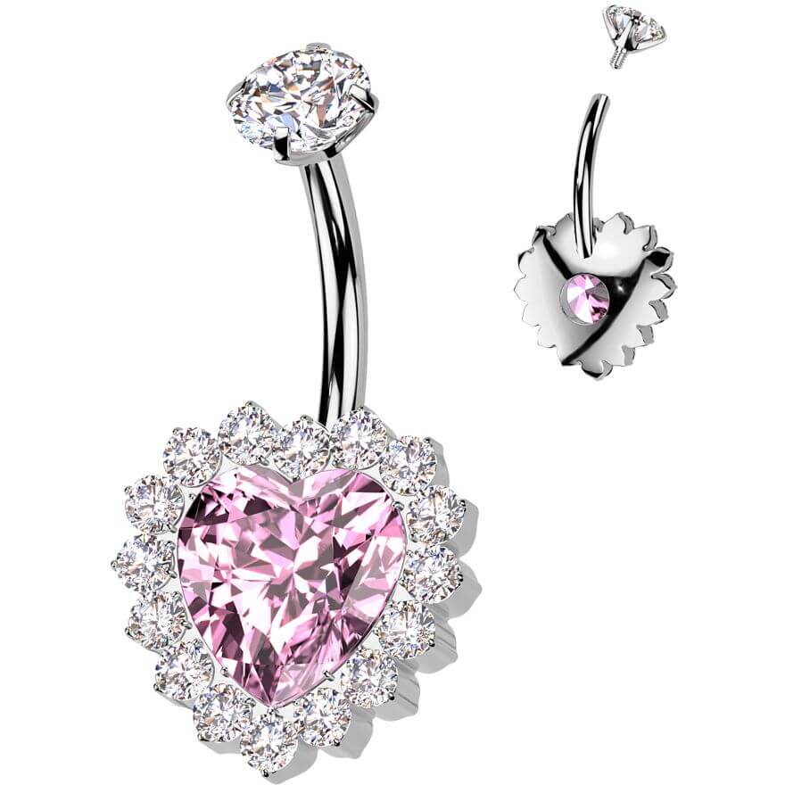 Titanium Belly Button Piercing heart zirconia Internally Threaded