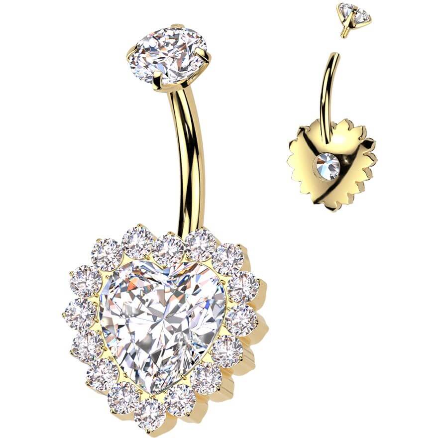 Titanium Belly Button Piercing heart zirconia Internally Threaded