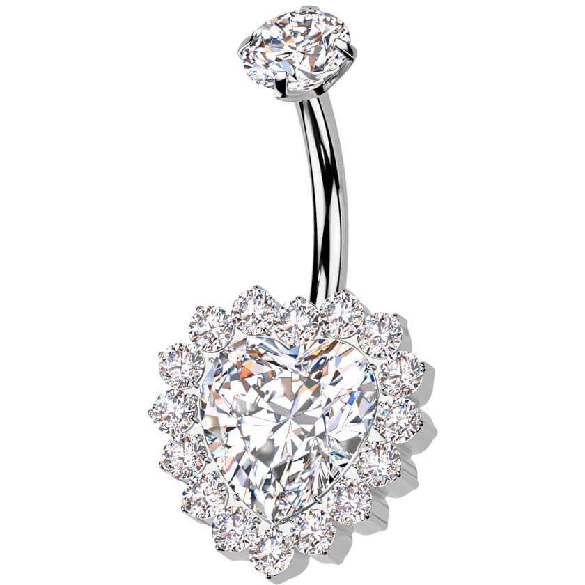Titanium Belly Button Piercing heart zirconia Internally Threaded