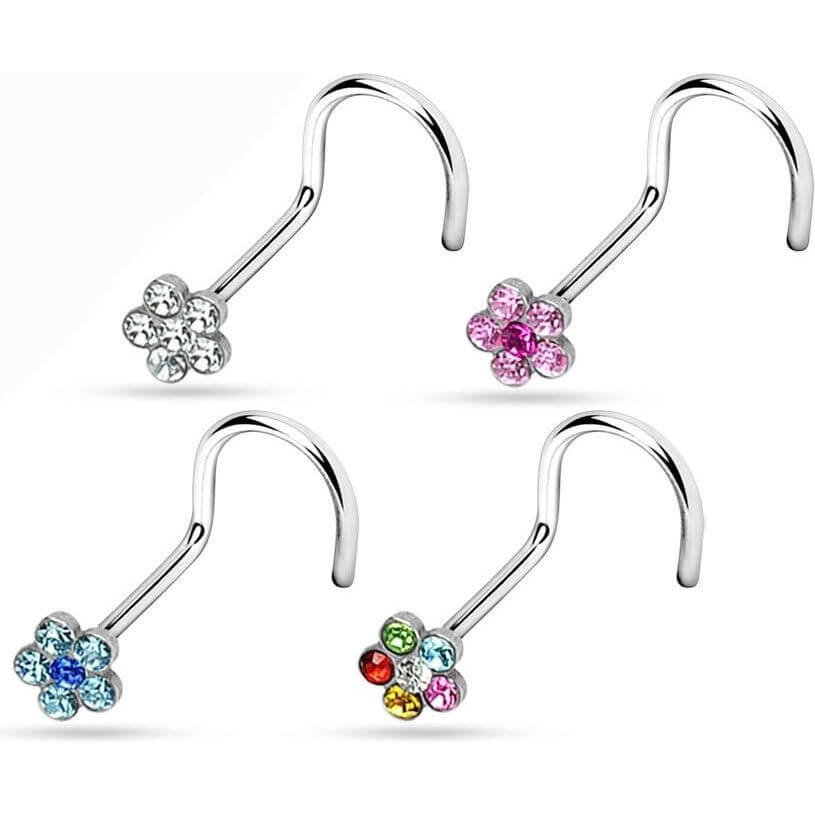 Nez Vis Fleur Zircone Argent