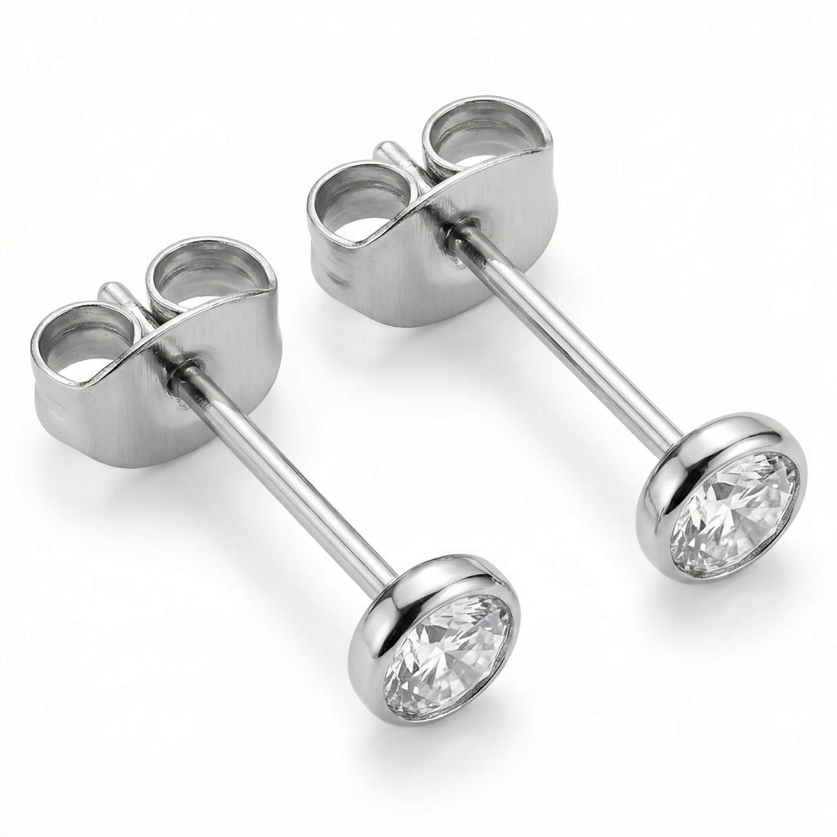 Titanium Earring Round Bezel Zirconia