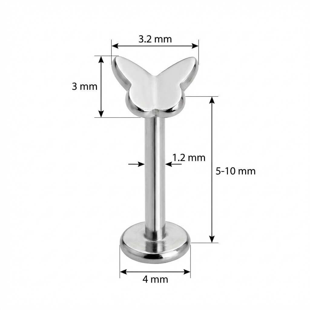 Titanium Labret Little Butterfly Silhouette Top Internally Threaded