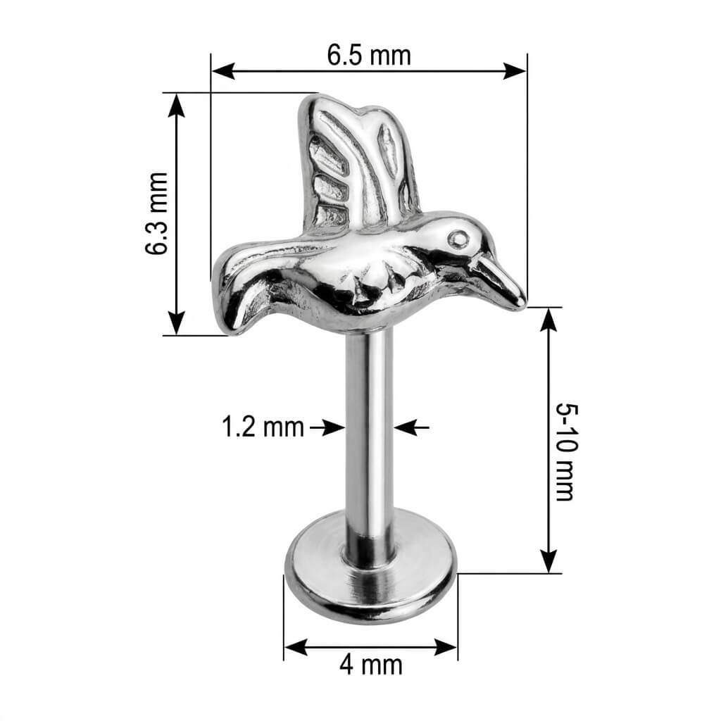 Titanium Labret Flying Hummingbird Figure Internally Threaded