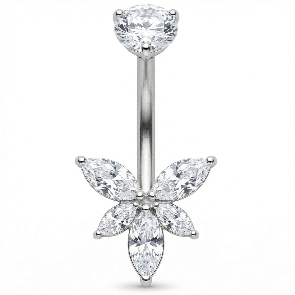 Titanium Belly Button Piercing Crystal Lotus Flower Internally Threaded