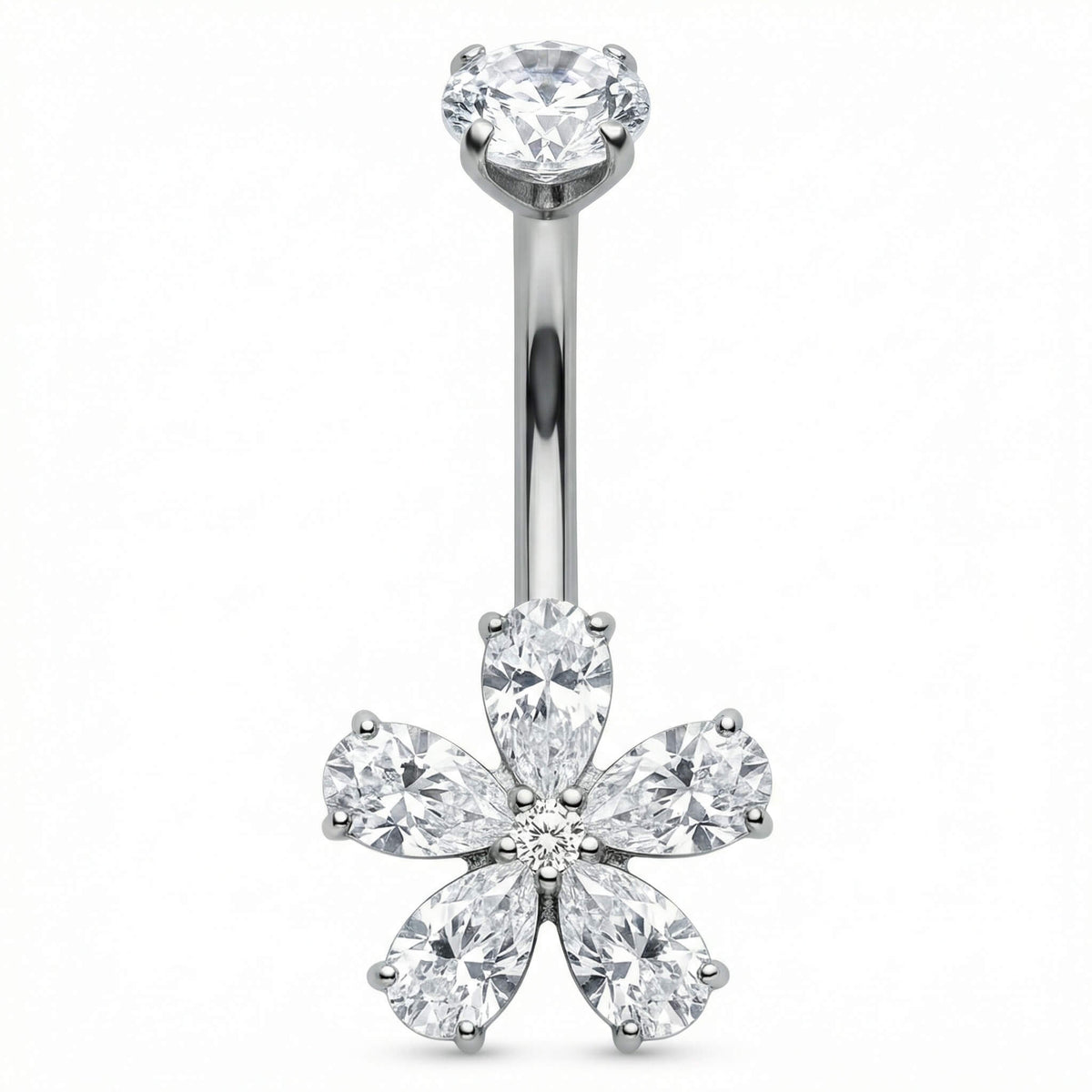 Titanium Belly Button Piercing Five Petal Teardrop Flower Internally Threaded