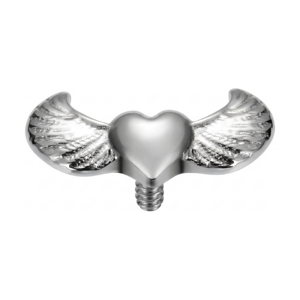 Titanium Top Heart With Angel Wings Internally Threaded