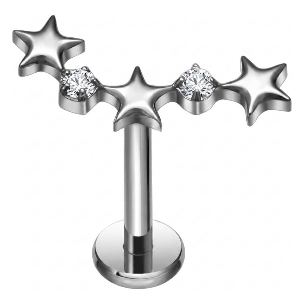 Titanium Labret 3 Zirconia Bezel Setting Internally Threaded