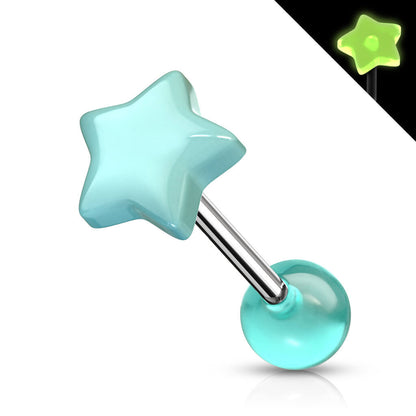 Tongue Barbell Star Glow in the Dark