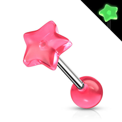 Tongue Barbell Star Glow in the Dark