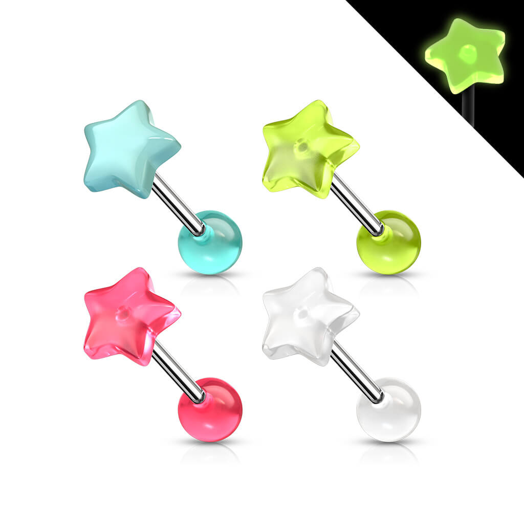 Tongue Barbell Star Glow in the Dark