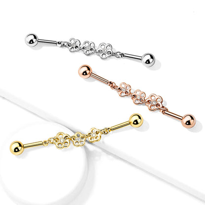 Industrial Barbell 3 Flowers Zirconia