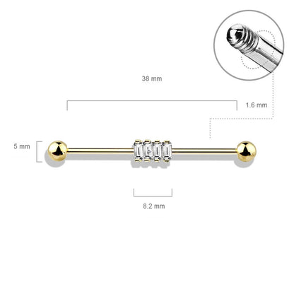 Industrial Barbell 4 Quadrate Zirkonia