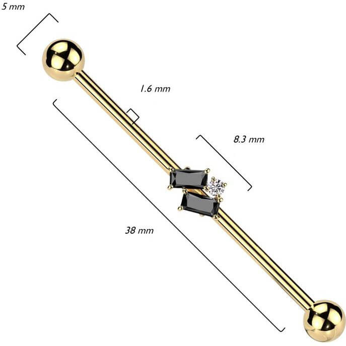 Barbell Industrial Baguette y circonita redonda