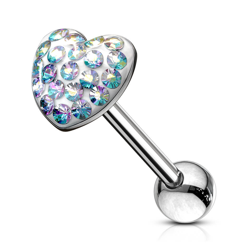 Tongue Barbell Heart Zirconia