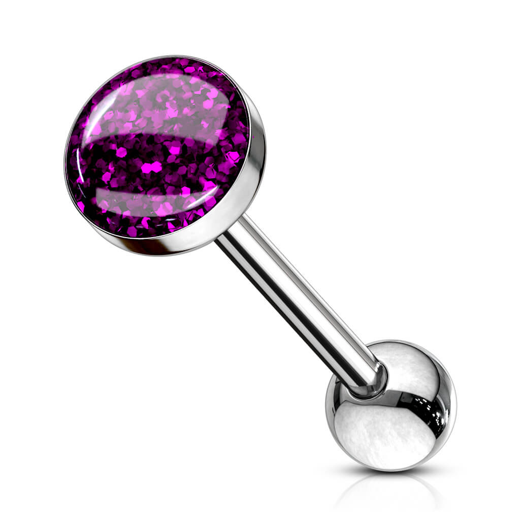 Tongue Barbell Epoxy Dome Glitter