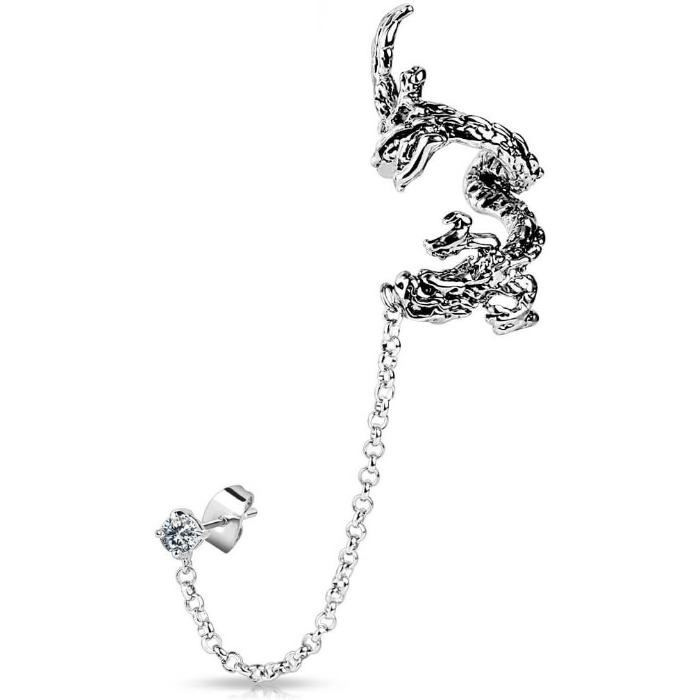 Ear Cuff d'argento con drago e zirconi