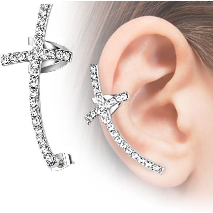 Earcuff Ear Cuff Kreuz Zirkonia Biegbar