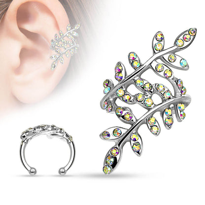 Earcuff Ear cuff foglie con zirconi Pieghevole