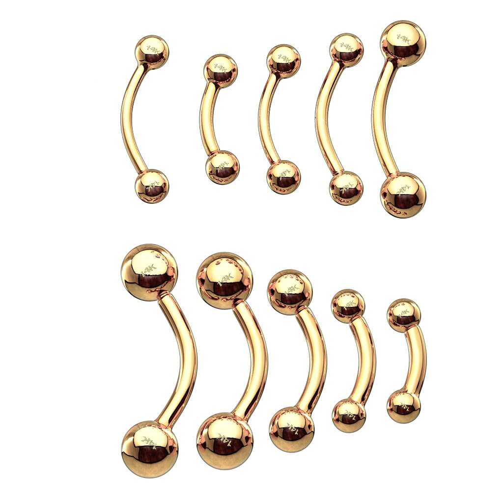 Solid Gold 14 Carat Curved Barbell Ball