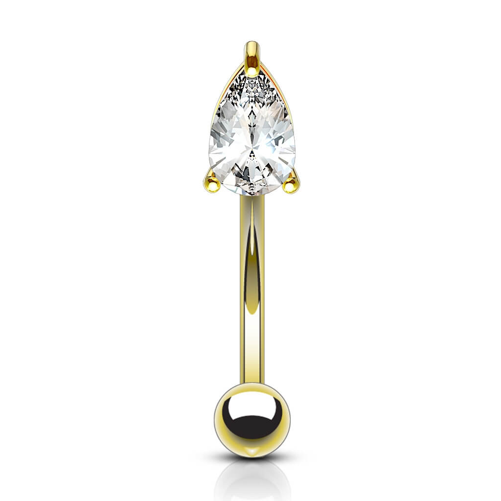 Oro 14 kt Piercing Sopracciglio Zircone a goccia 