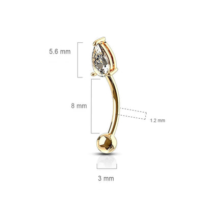 Oro 14 kt Piercing Sopracciglio Zircone a goccia 