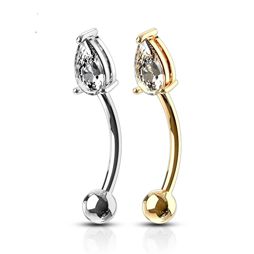 Solid Gold 14 Carat Eyebrow Piercing Tear Drop Zirconia