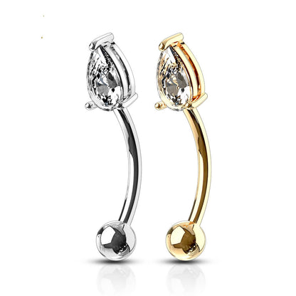 Oro 14 kt Piercing Sopracciglio Zircone a goccia 