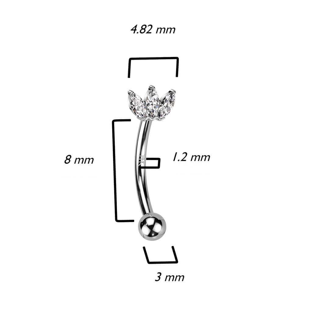 Oro 14 kt Piercing Sopracciglio 3 Zirconi 