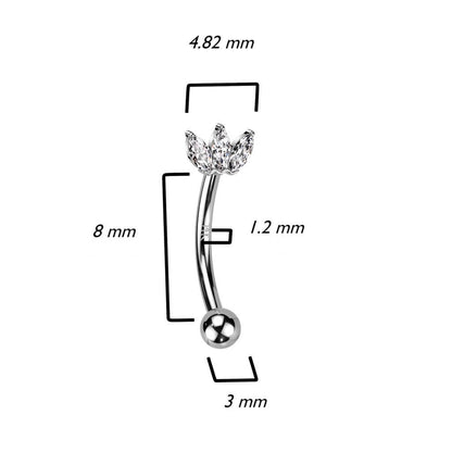 Oro 14 kt Piercing Sopracciglio 3 Zirconi 