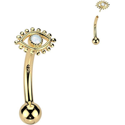 Solid Gold 14 Carat Eyebrow Piercing eye opal Push-In