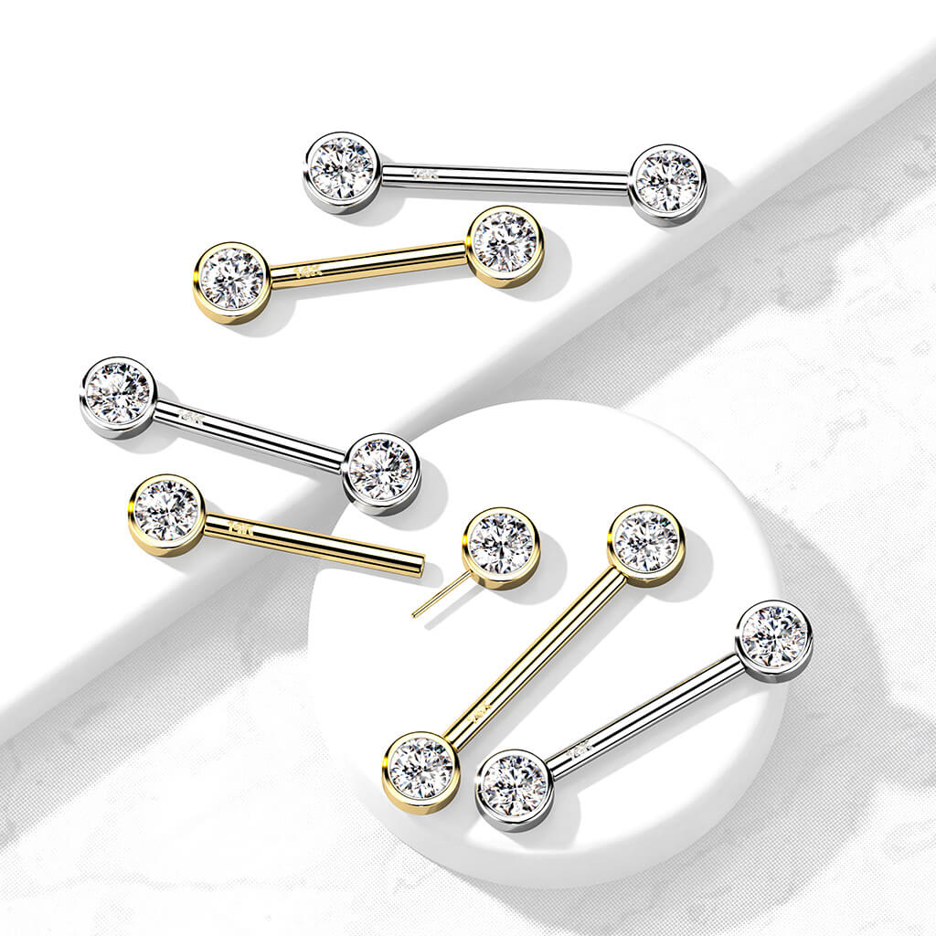 Oro 14 kt Piercing Capezzolo Zircone rotondo  Push-In