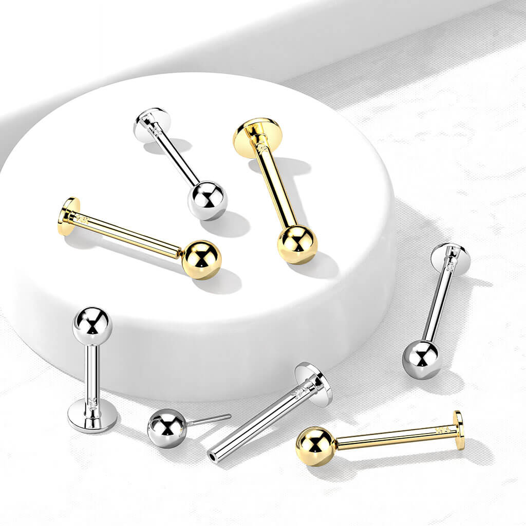 14 Karat Gold Labret Kugel Gelbgold Weißgold Push-In