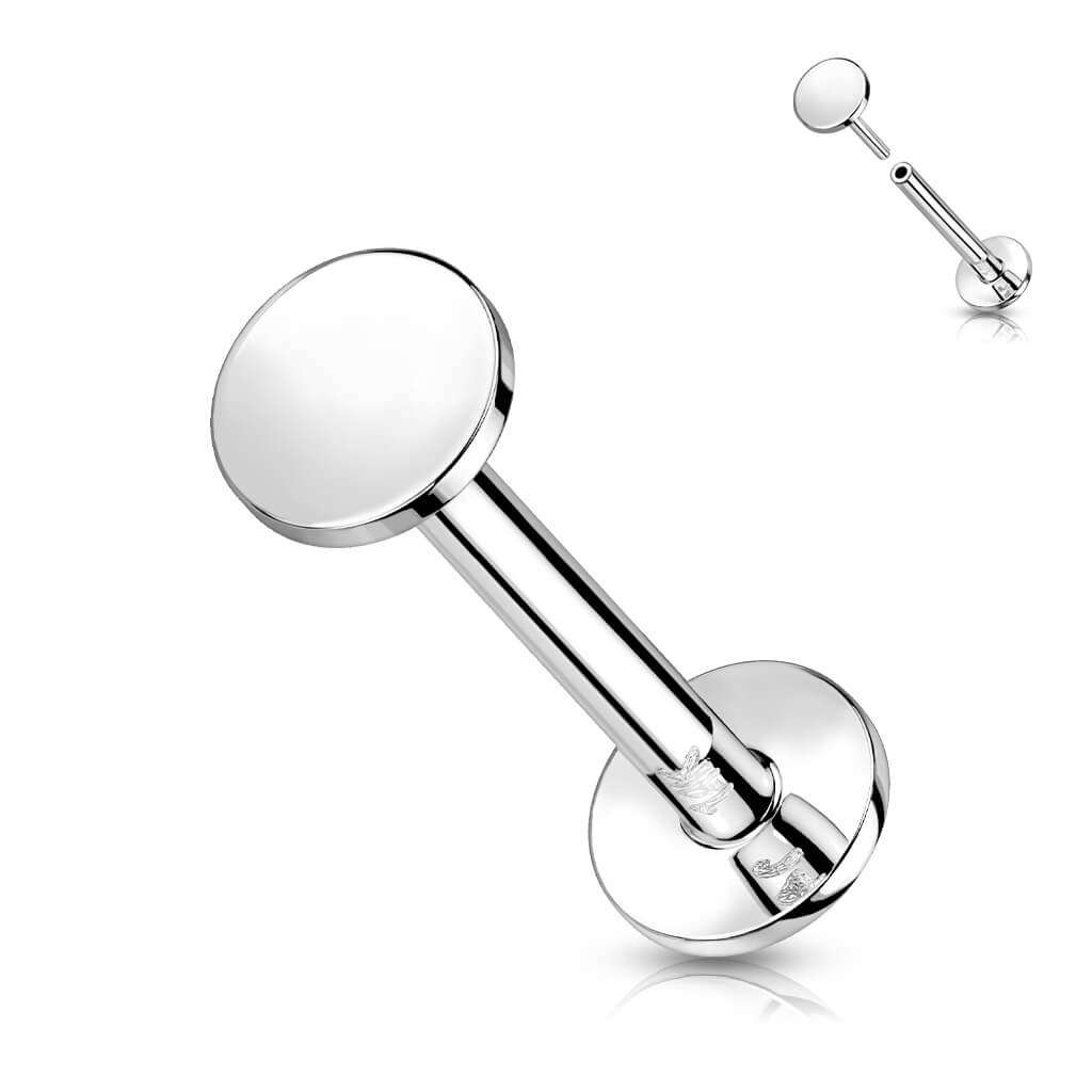 Or 14kt Labret Rond Plat Enfoncer