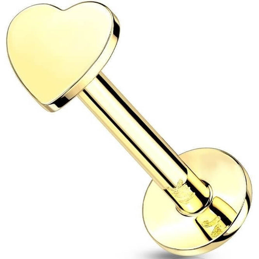 Oro 14kt Corazón Plana Push In Labret