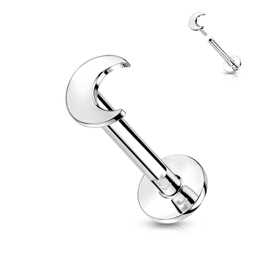 Or 14kt Labret Lune Plate Enfoncer