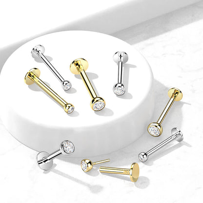 Or 14kt Labret Bille Plate Zircone Enfoncer