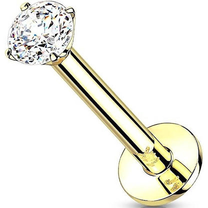 Oro 14 kt Labret Zircone rotondo  Push-In