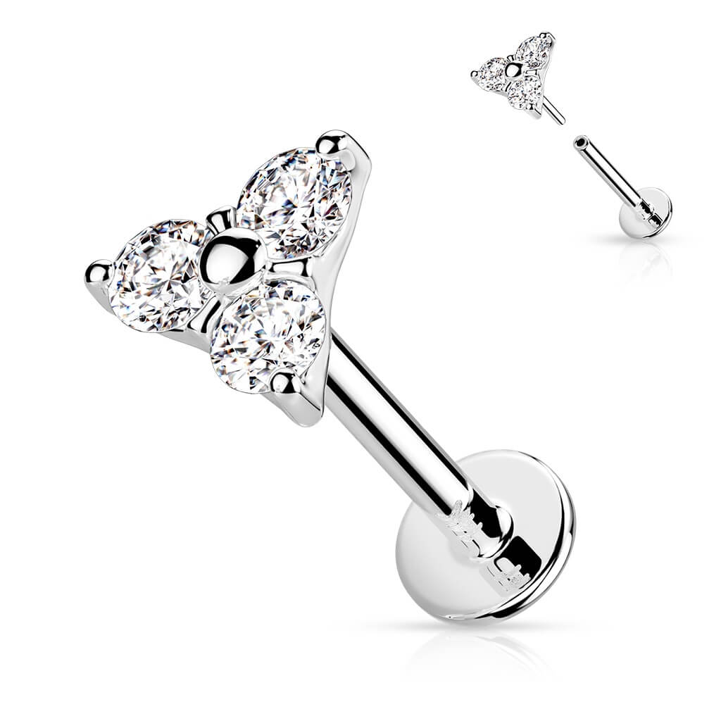 Or 14kt Labret Triangle Zircone Enfoncer