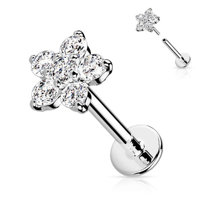 Or 14kt Labret Fleur Zircone Enfoncer